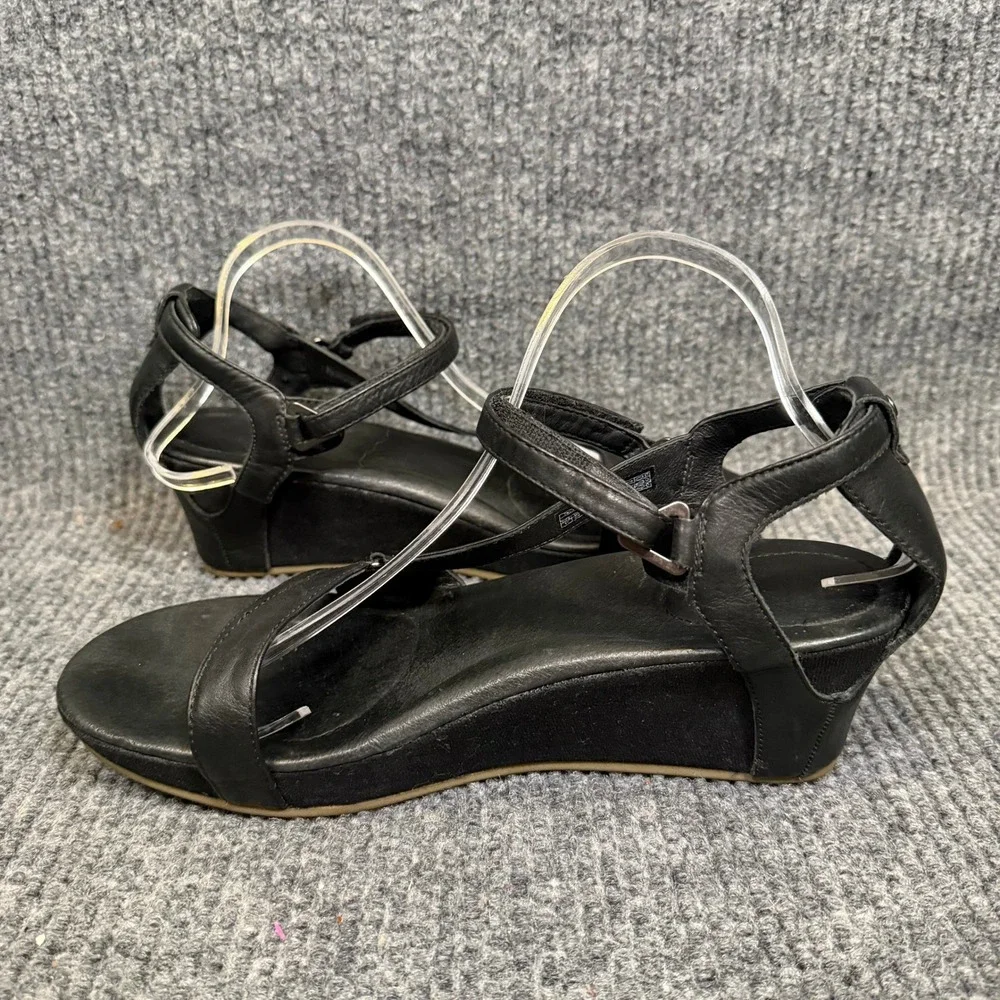 Teva Capri Leather Wedge Sandals Women US 11 EU 42 Black Comfort Travel Walking